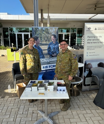 fr Paul Ghanem and pastoral assocaite Sophie Marta at the R U Ok Day at RAAF Edinburgh South Australia